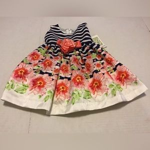 BONNIE JEAN NWT FLORAL DRESS 2T BEAUTIFUL DRESS LINED ROSE SATIN APPLIQUE